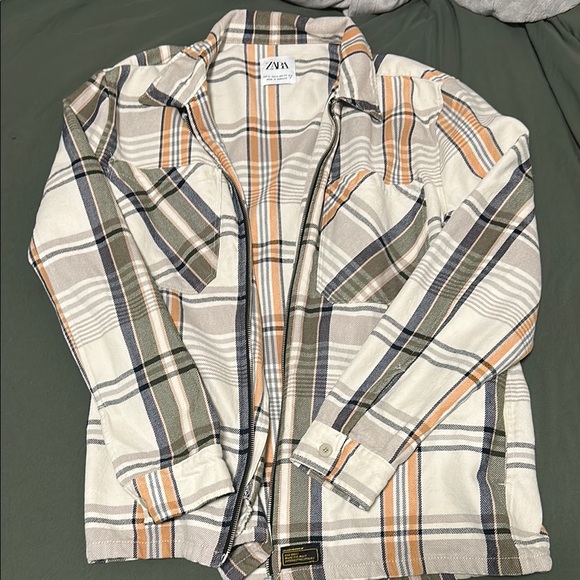 Zara Men's Plaid Jacket - Cream, Orange, and Gray - Picture 1 of 1
